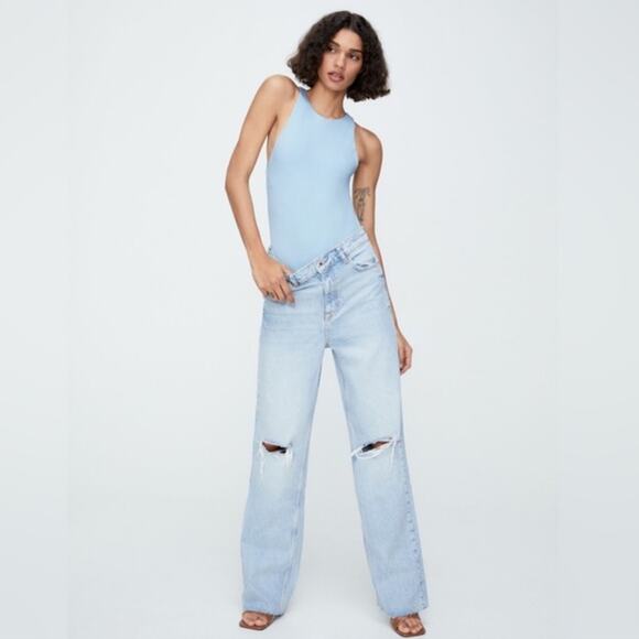 Zara High Neck Bodysuit Light Blue Size Small - Picture 1 of 6